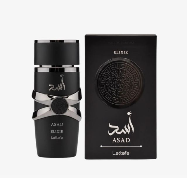 Lattafa Asad Elixir Perfume Negro y Dorado