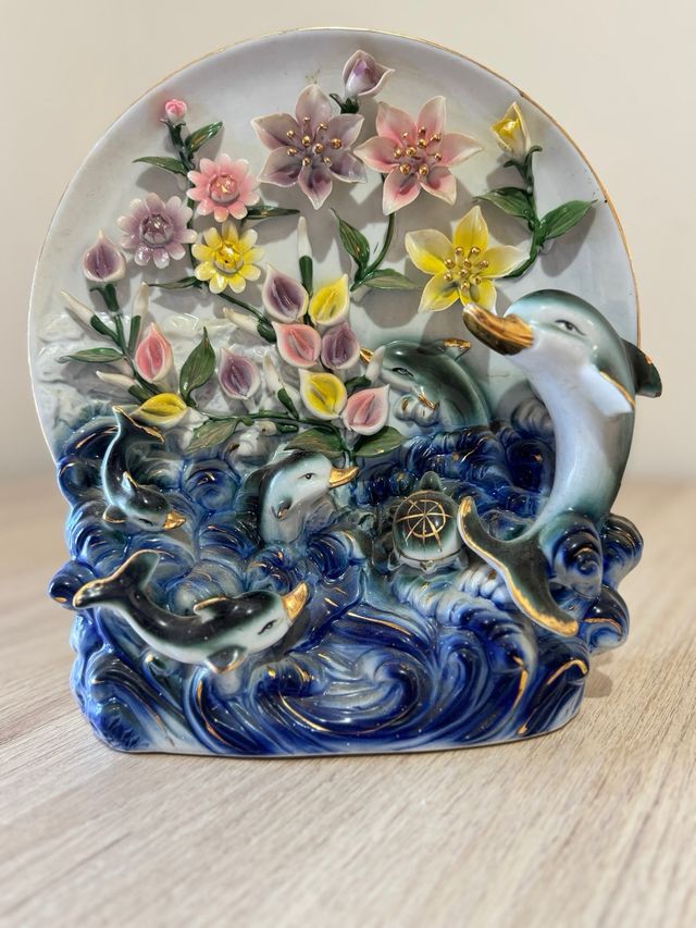 Plato Decorativo Delfines y Flores