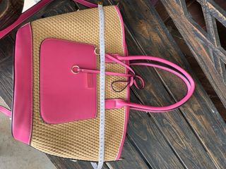 Bolso Tote Rafia y Piel Rosa Beige