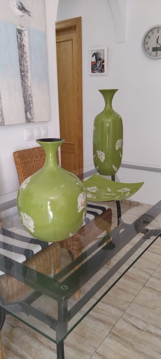 Juego 3 jarrones cerámica verde esmaltado