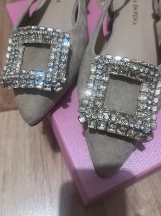Scarpe Alma en Pena beige con strass