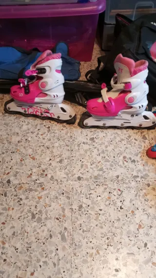 Patines en línea para niña, rosas y blancos