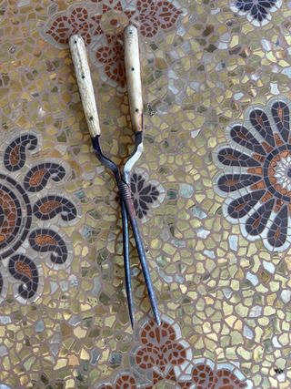 Forbici per capelli antiche in legno e metallo