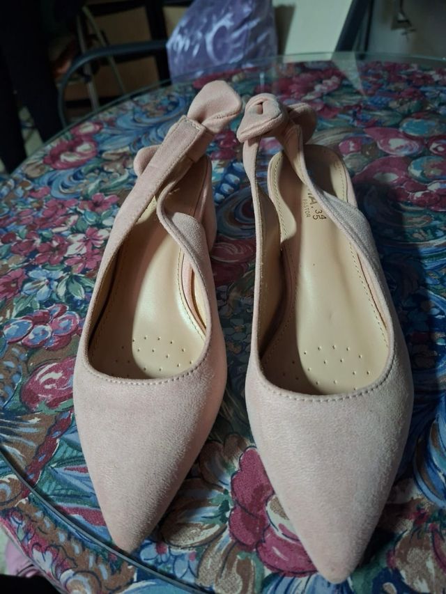 Zapatos tacón bajo rosa palo lazo talla 37