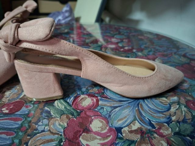 Zapatos tacón bajo rosa palo lazo talla 37