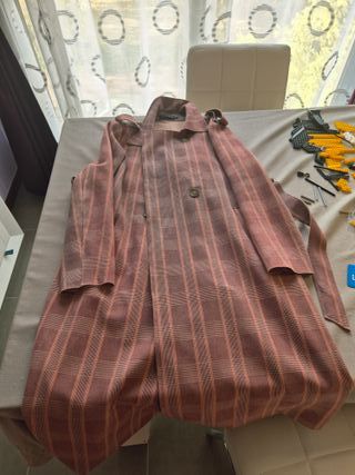 Trench Mujer Talla L Cuadros Rosa y Marrón