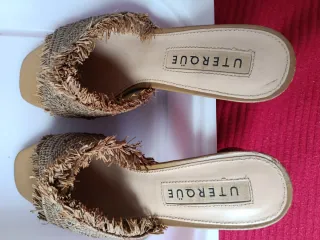 Sandalias Uterqüe Rafia Marrón Talla 39