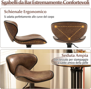 Set di 2 Sgabelli da Bar con Altezza Regolabile, S