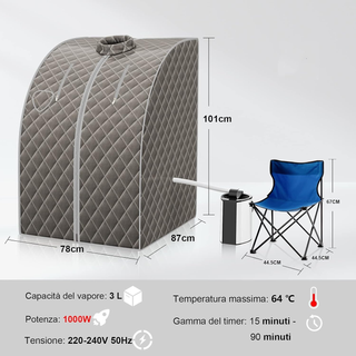 Sauna a Vapore Domestica 1000 W, 3L, con Timer e T