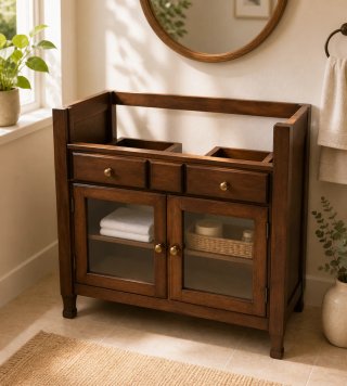 Mueble de baño de madera con cristal