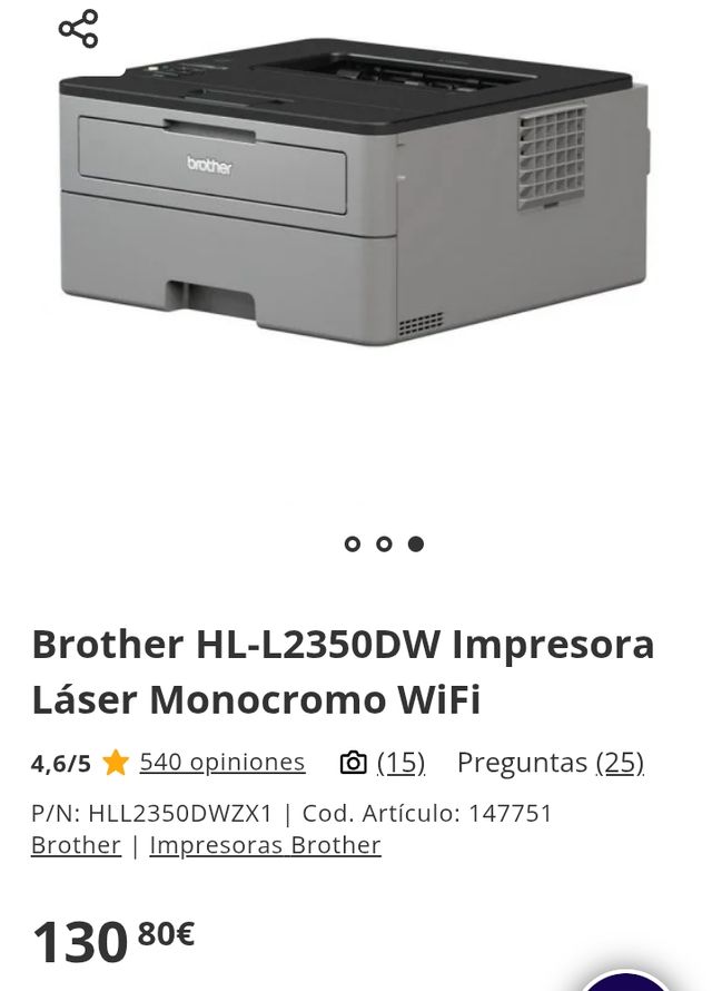 Impressora laser monocromática Brother HL‑L2350DW WiFi USB 2.0