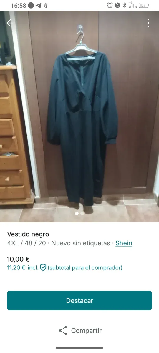 Vestido negro escote V Shein Talla 4XL