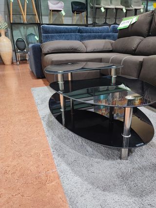 Mesa de centro cristal negra y metal