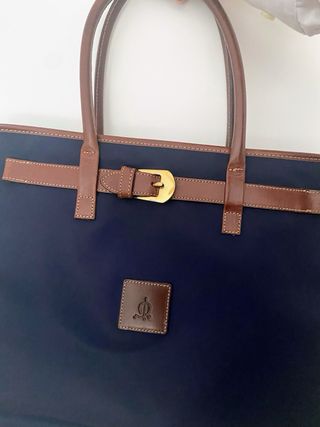 Bolso Lona y Piel Azul y marrón 