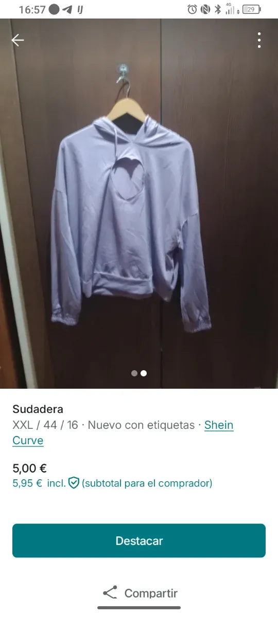 Sudadera Shein escote corazón morada XXL