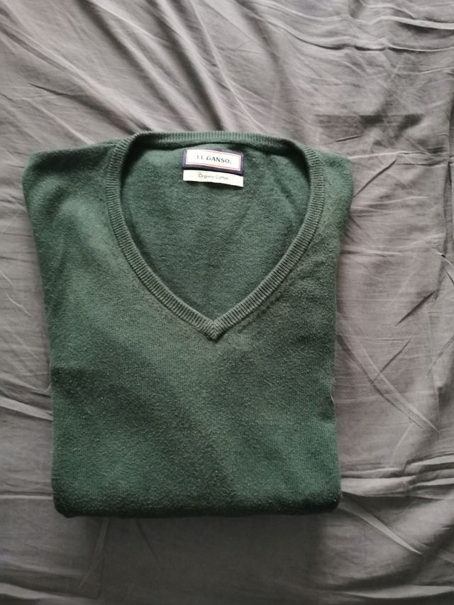 Jersey El Ganso verde caza con coderas marrones 