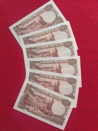 Lote 6 Billetes 100 Pesetas 1970 Correlativos SC