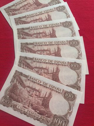 Lote 6 Billetes 100 Pesetas 1970 Correlativos SC