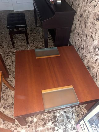 Mesa de centro madera cerezo y cristal