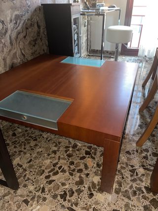 Mesa de centro madera cerezo y cristal