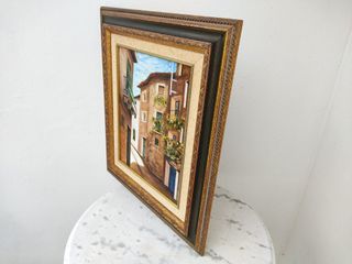 Pintura Cuadro Óleo Calle Ciudad Casas 60x52cm