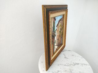 Pintura Cuadro Óleo Calle Ciudad Casas 60x52cm