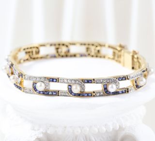 Pulsera Vintage Oro Diamantes Zafiros Perlas