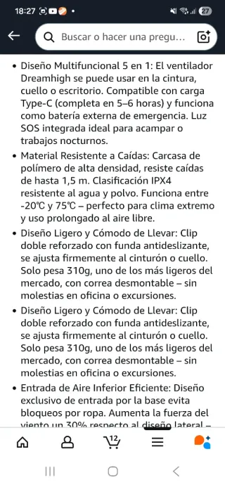 Ventilador de cintura con luz LED nuevo a estrenar