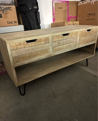 Mueble rústico madera 3 cajones y hueco