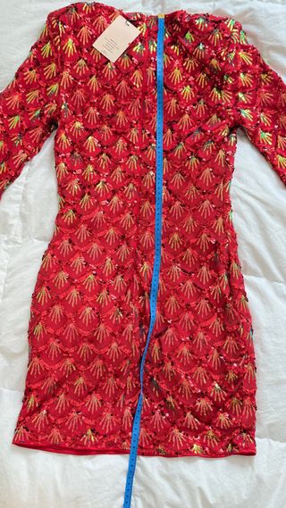 espectacular vestido de fiesta lentejuelas, rojo.