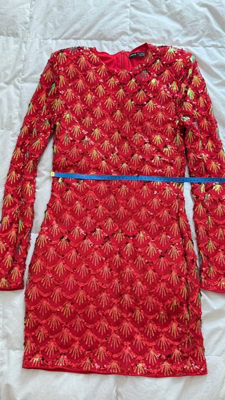 espectacular vestido de fiesta lentejuelas, rojo.