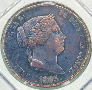 Moneda 25 céntimos Isabel II 1863 Segovia