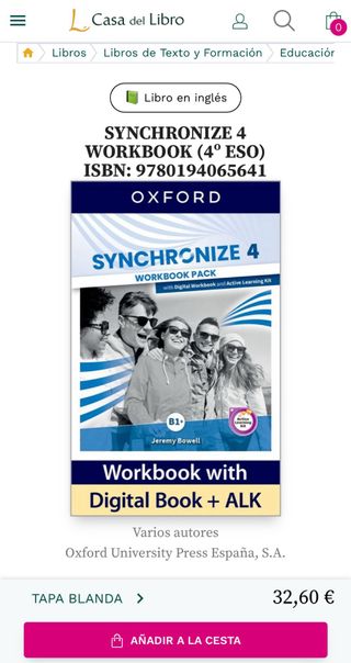 LIBROS INGLÉS SYNCHRONIZE 4 STUDENT´S WORKBOOK