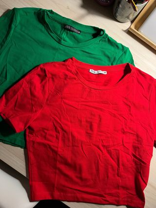 Conjunto 2 Camisetas Zara Verde y Roja