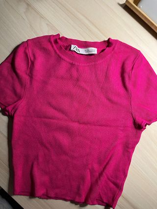 Top Zara Rosa Manga Corta Mujer Talla XS