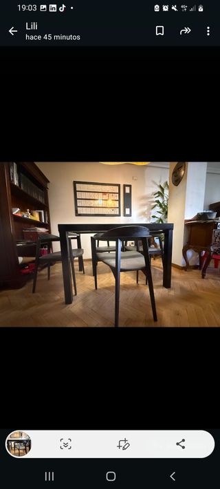 Mesa cristal y 4 sillas madera