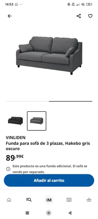 Sofá IKEA VINLIDEN 3 plazas + funda sin abrir