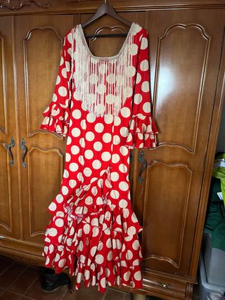 Vestido Flamenca Rojo con lunares beige