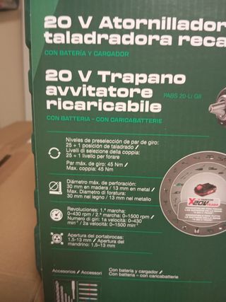 Taladro Parkside 20V completísimo 