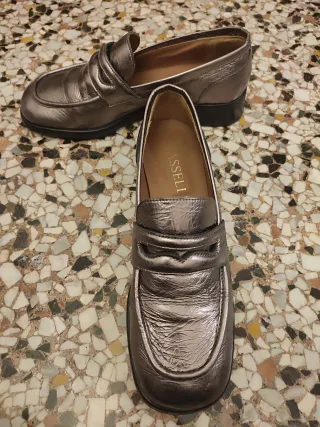 Mocassini donna argentati in pelle