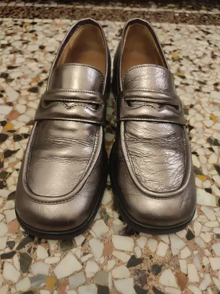 Mocassini donna argentati in pelle