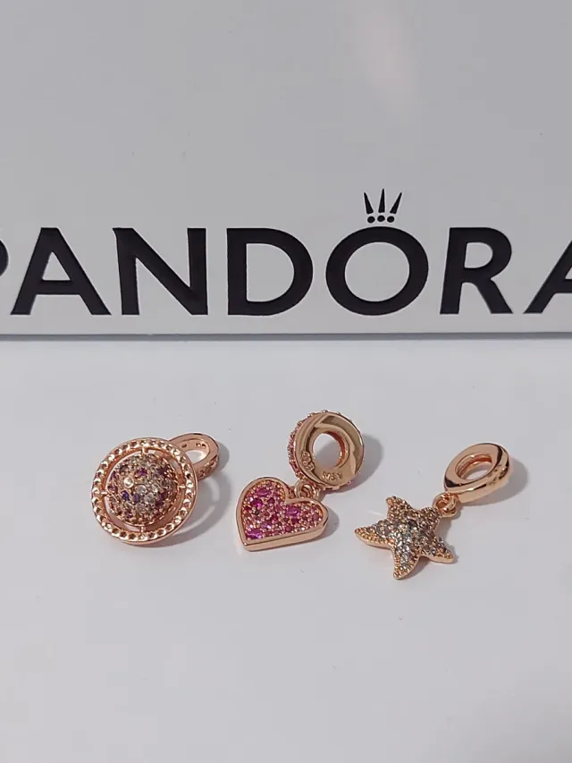 Lote 3 Charms Pandora Corazón Estrella Rueda