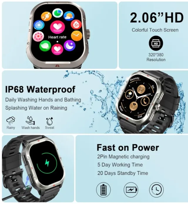 Reloj Inteligente Negro y Plateado GPS SMARTWATCH 