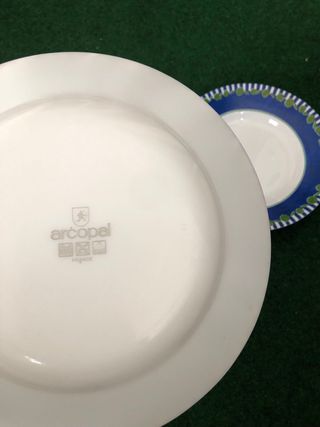 2 Platos Arcopal Porcelana Azul y Verde