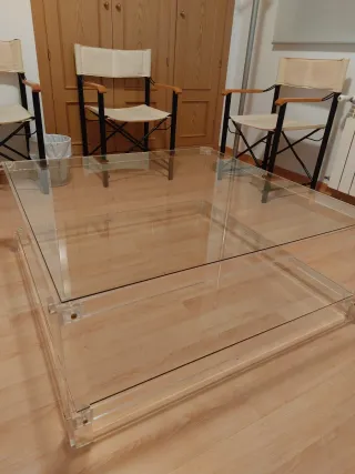 Mesa centro cristal y metacrilato dos alturas