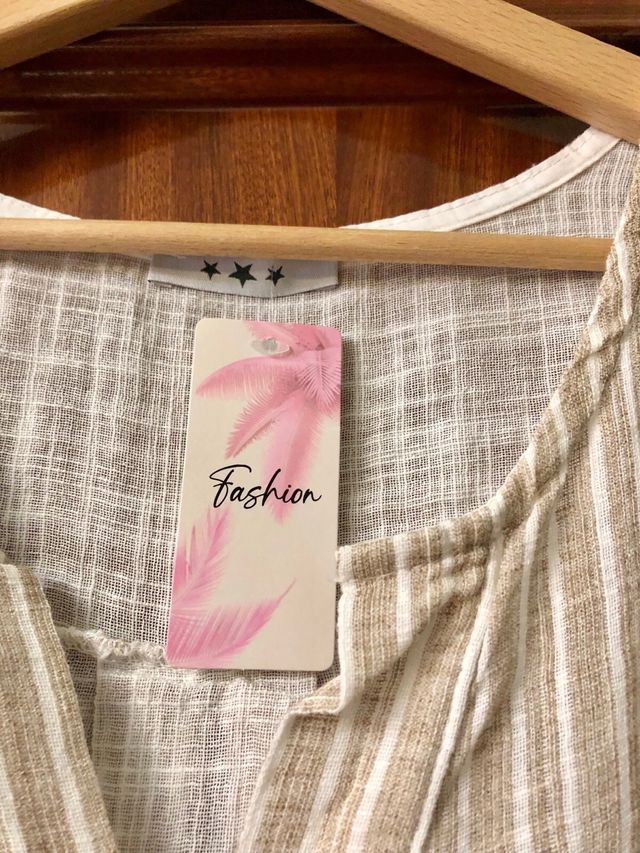 Túnica Fashion rayas beige y blanco talla única