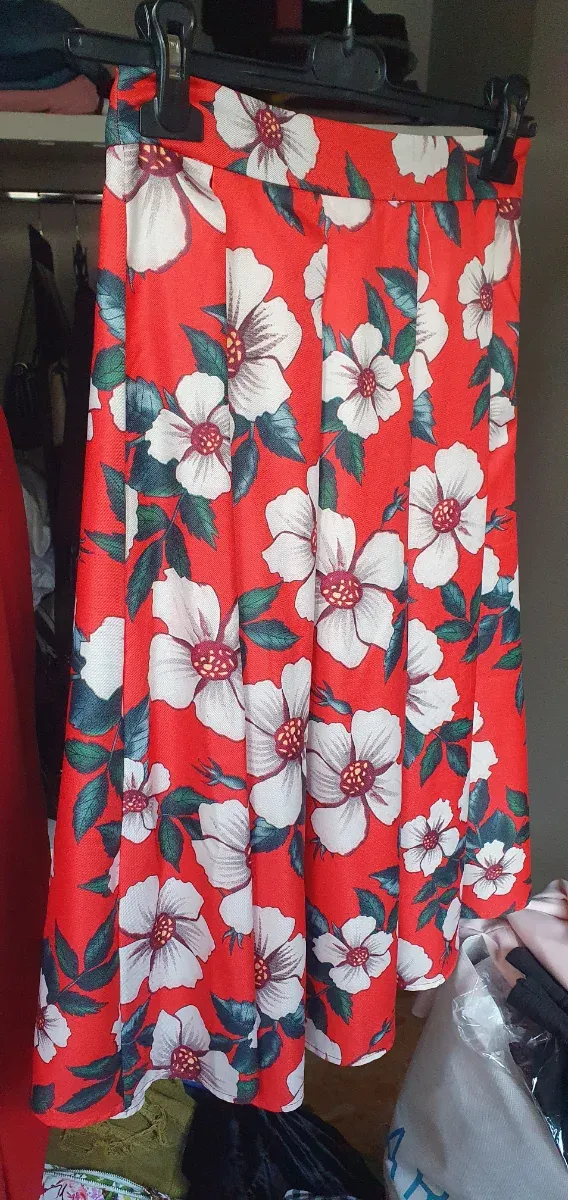 Gonna midi floreale rossa