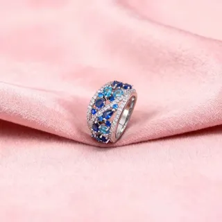 Anillo Bronce Zafiro Azul Brillante