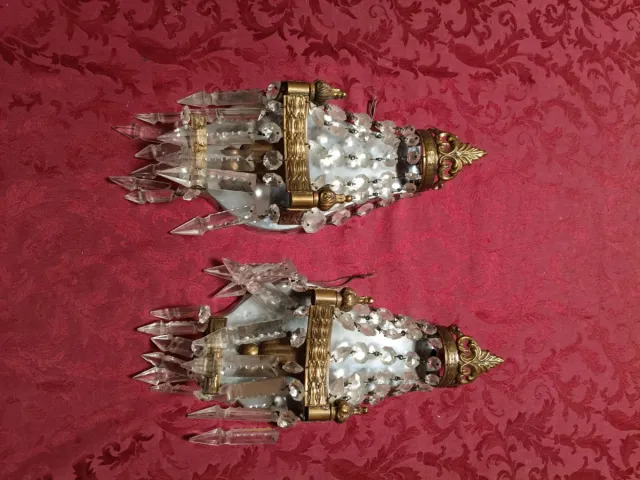 Coppia Applique Vetro e Metallo Oro