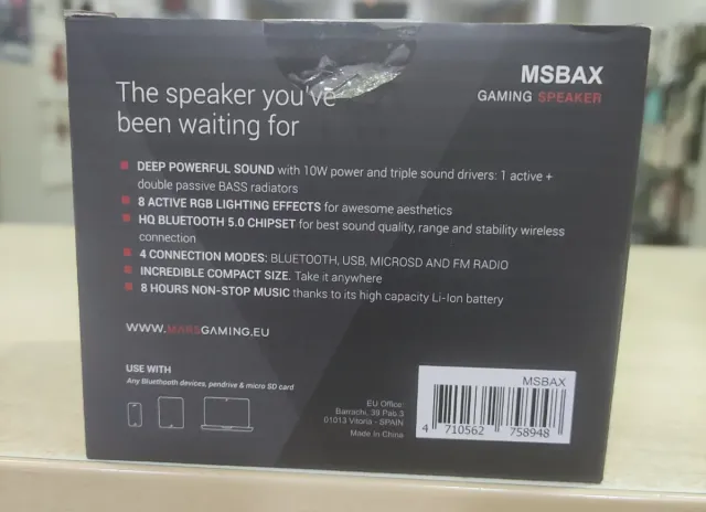 Coluna Bluetooth Mars Gaming MSBAX RGB